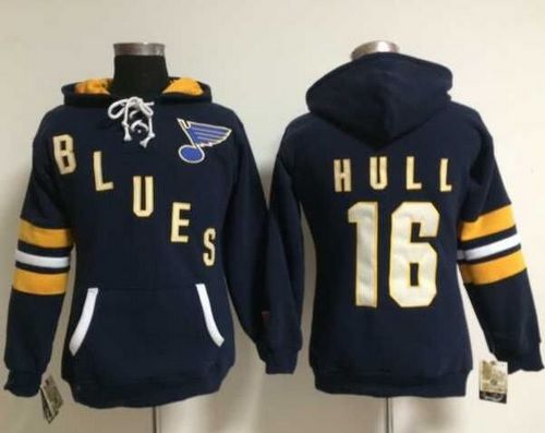 St. Louis Blues #16 Brett Hull Navy Blue Women's Old Time Heidi NHL Hoodie - Click Image to Close